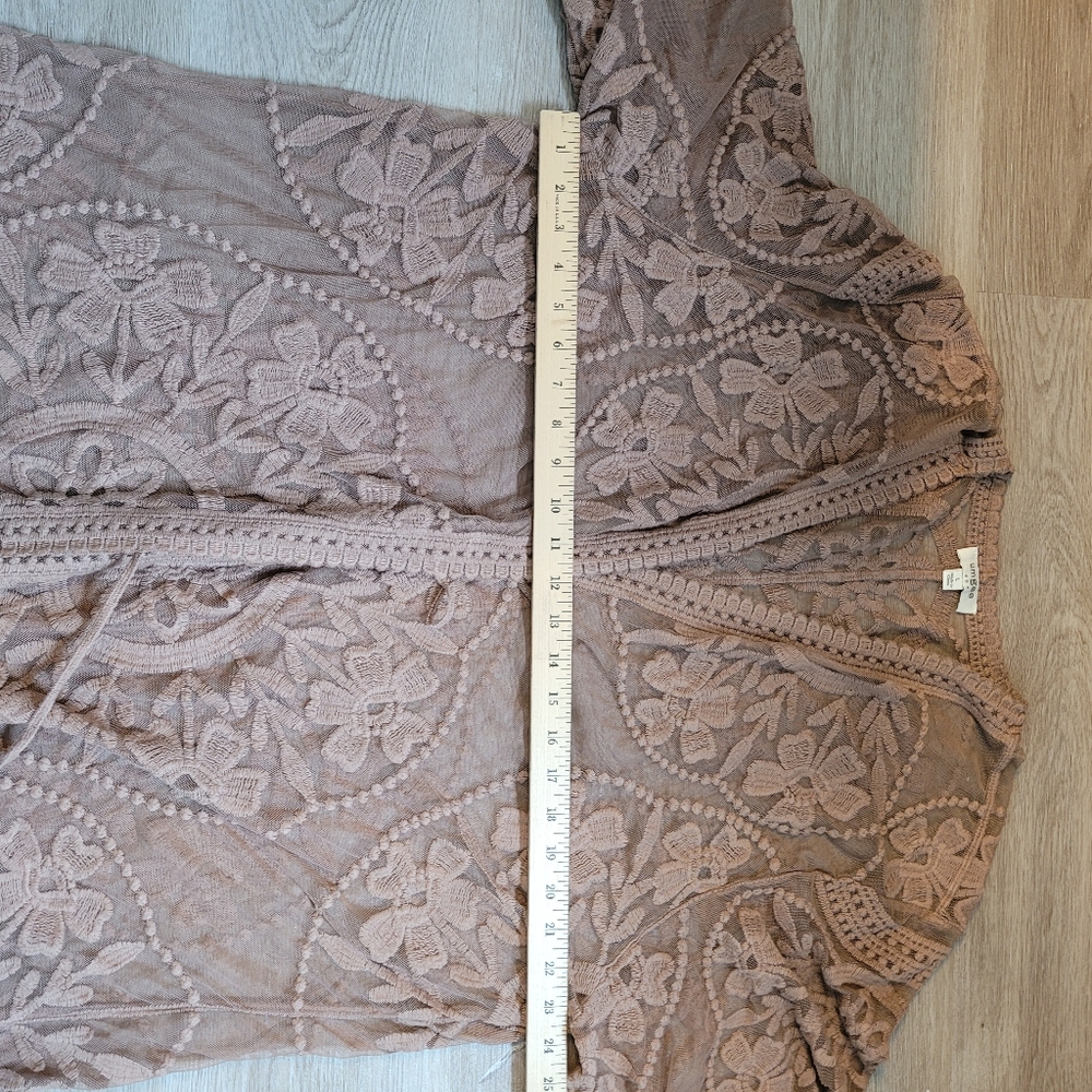 UMGEE Oh Sweet Lace! Mocha Floral Lace Open Front Kimono with Waist Tie - Picture 9 of 10